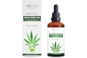 Organic Hemp Seed Oil 100ml (3.4 Fl Oz) 100% Natural Cold-Pressed Oil Rich on Vitamins and Omega Fatty Acids Natural Skin and