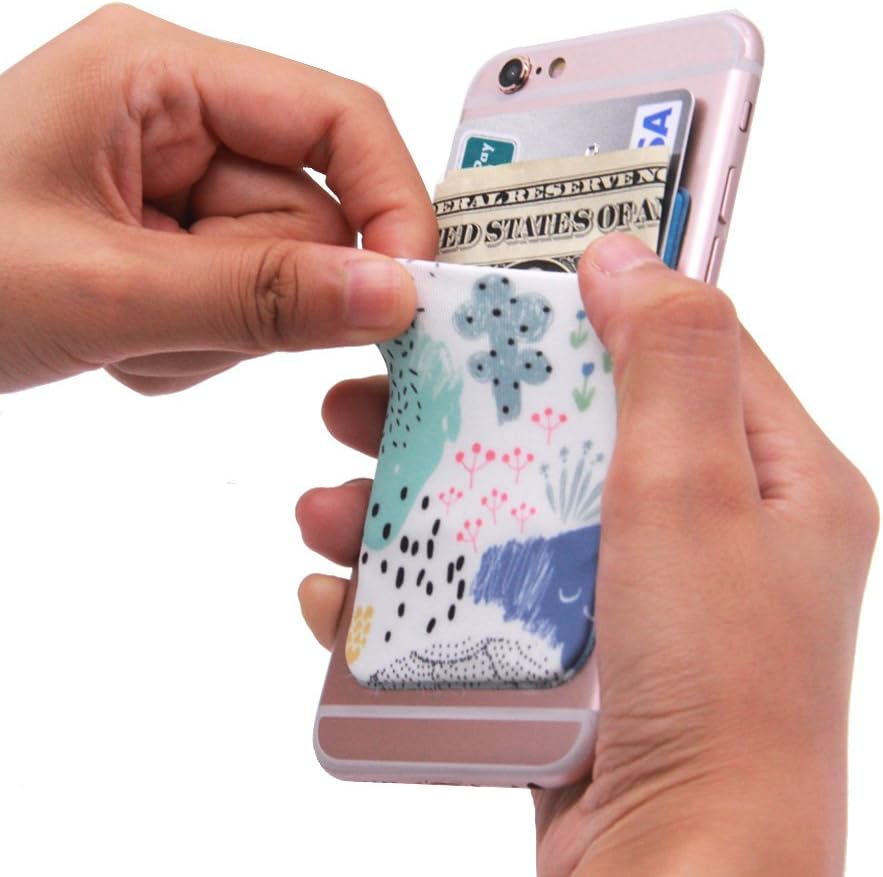 Lycra Cell Phone Card Holder, Sticker Firmly Adhesive Stick Back Cover Credit Card Holder Pouch Pocket for Mobile Cell Phones(garden view)