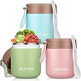 3 Pack Insulated Food Container for Hot Food 15.2 oz Foods Jar Kids Portable Stainless Steel Vacuum Lunch Insulated Soup Container Leakproof Wide Mouth with Lid Folding Spoon for School Office Picnic