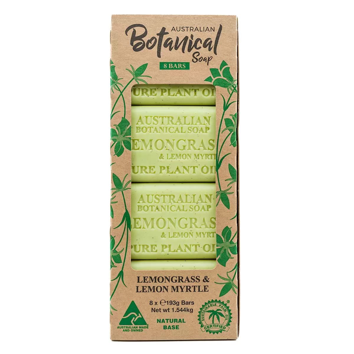 Australian Botanical Soap Bar Multipack Natural Soap Bars With Organic Shea Butter Sustainably Sourced Plant Oils Lemongrass & Myrtle Pack of 8 x 193 GMs