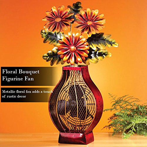DecoBREEZE Decorative Table Fan, Desk Fan, Two Speed Electric Tabletop Fan, Figurine Fan, 7 inch, Floral Bouquet