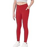 MEJING Girls Crossover Yoga Pants, Kids Athletic Leggings with Pockets, Teen Girls Dance Running Workout Leggings