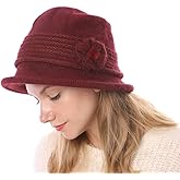 ZffXH Womens Cloche Hat, Winter Knit 1920 Vintage Beanie Cap Bowler Church Bucket Dress Felt for Women Ladies Seniors