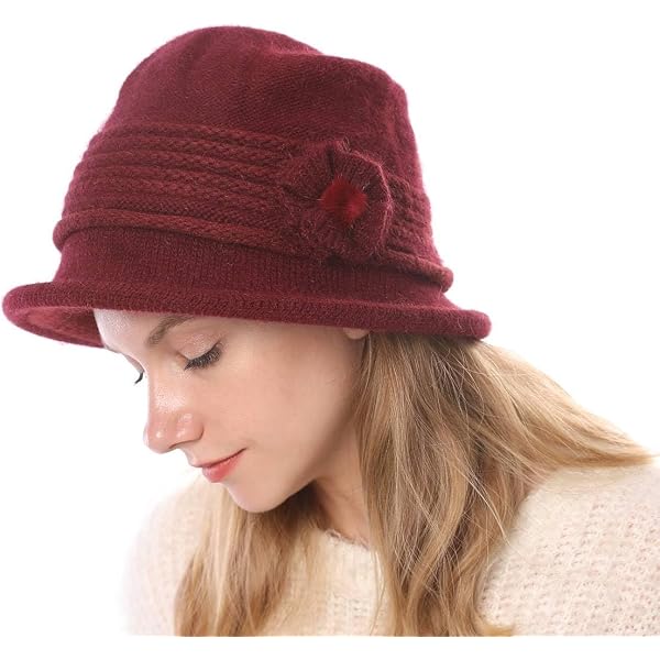 HunterBee Winter Wool Knit Beanie Skull Hat 1920S Cloche 