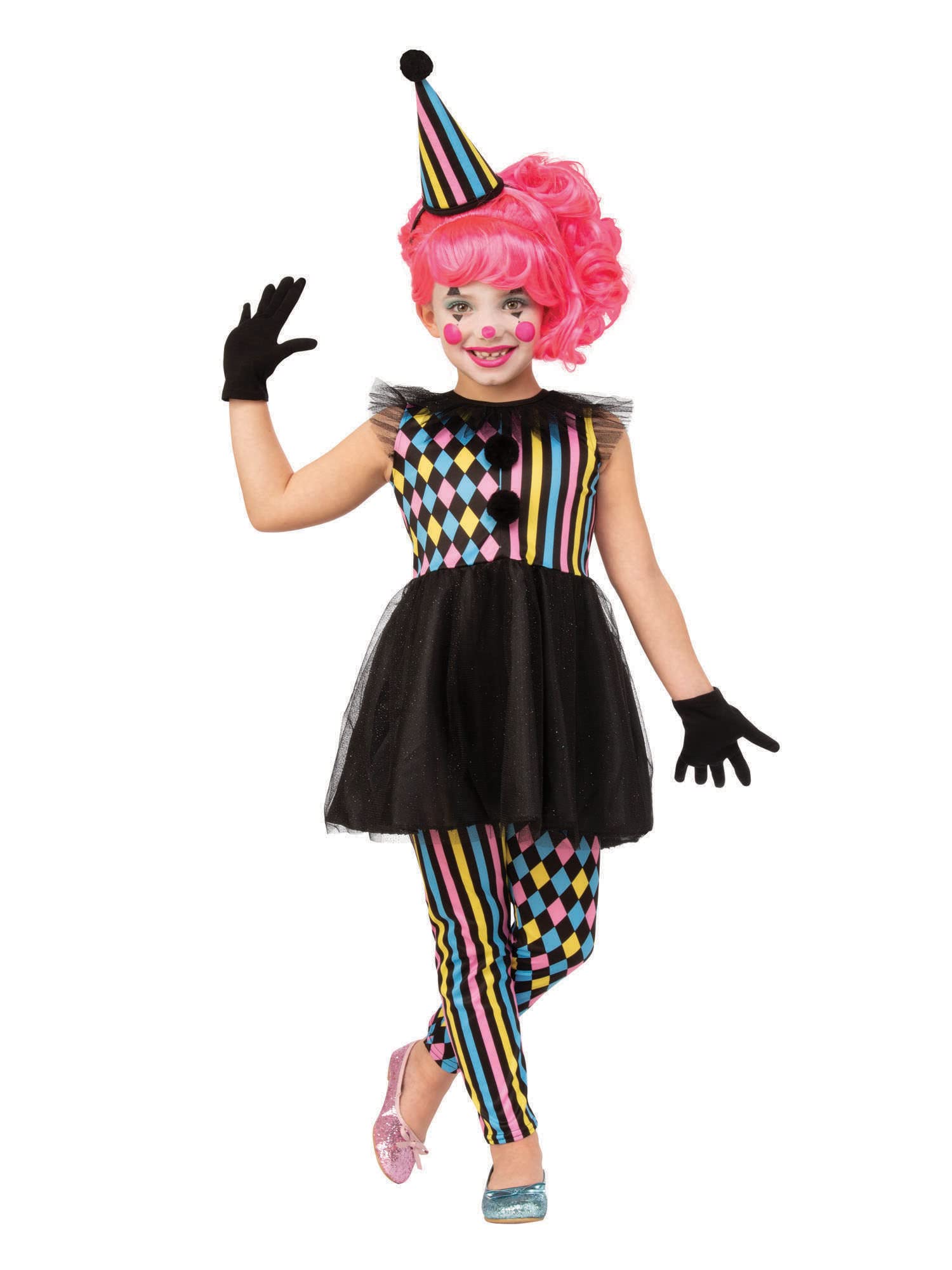 Bristol Novelty CF221S Clown Girl (Quarter Sawn) S Costume, Multi-Colour, 4-6 Years Old Halloween