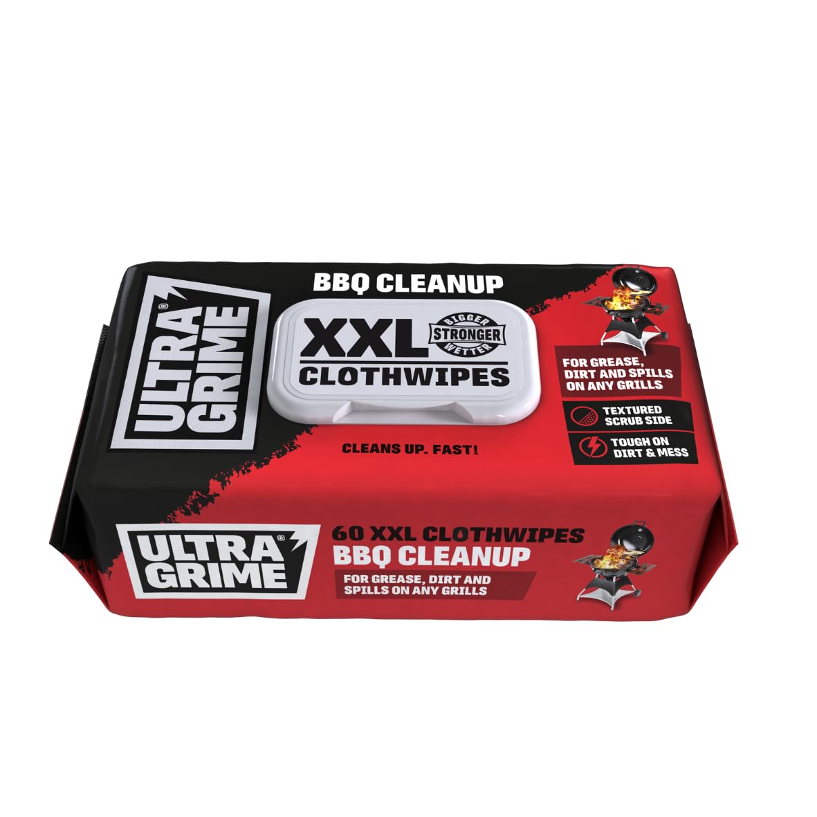 UltraGrime BBQ Cleaning Wet Wipes - Big Size Disposable Grill Wipes - Tougher Multi-Purpose Heavy-Duty Textured Barbecue Scrubbing Cloths (60 Thick XX-Large Wipes)