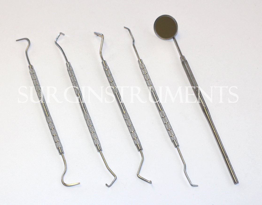 5pc ASSORTED STAINLESS STEEL DENTAL PICKS DOUBLE END AND