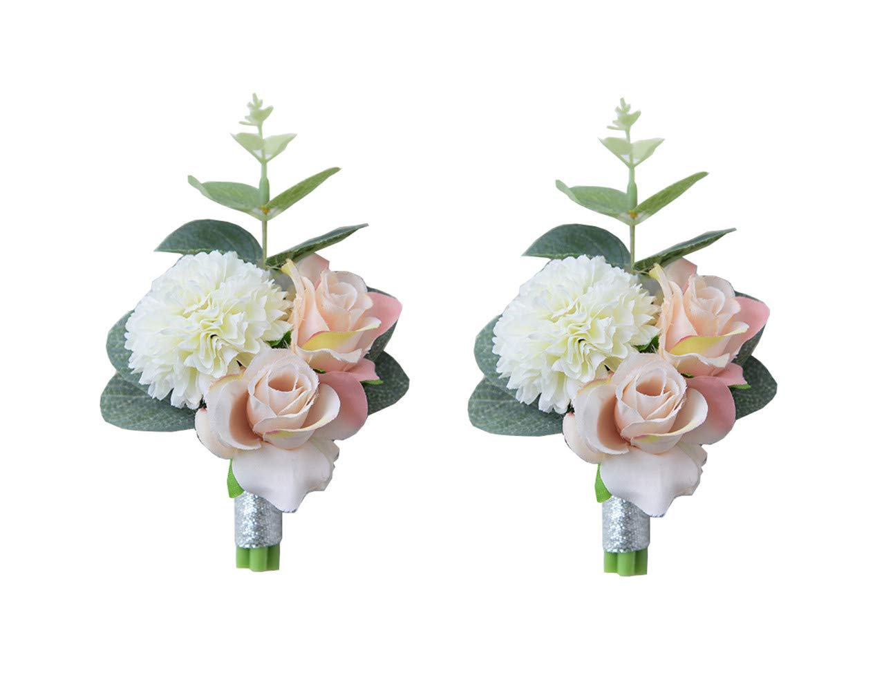 KiKom Wedding Boutonniere White Boutonniere Handmade Corsage Buttonhole Flowers with Pin and Clip Artificial Wedding Flower for Men Groom Bride Banquet Party Decor (Pack of 2)