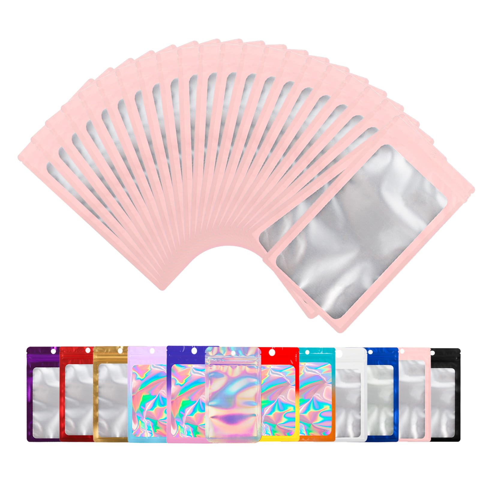 Photo 1 of 100 Pack Bags with Clear Window,Scratch Resistant Hand Packaging Pouch,Resealable Bag for Small Bussiness Cookies Jewelry Candy Sample (Pink, 2.24 * 3.74 inch)