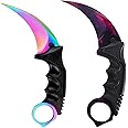 Milaloko Karambit Knife Fixed Blade Tactical Camping Tool, 2 Pieces Stainless Steel Outdoor Hunting Knife with Sheath and Cord, Suitable for Hiking, Adventure, Survival and Collection (Color&Purple)