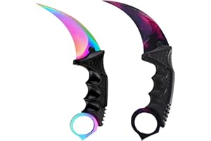 Milaloko Karambit Knife Fixed Blade Tactical Camping Tool, 2 Pieces Stainless Steel Outdoor Hunting Knife with Sheath and Cord, Suitable for Hiking, Adventure, Survival and Collection (Color&Purple)