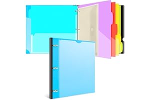 JISUSU Telescoping Project Organizer Binder, Refillable 3 Ring Binder with 5 Colors Two Pocket Dividers, Plastic Binder with Customizable Front Cover and Binder Pocket - Blue