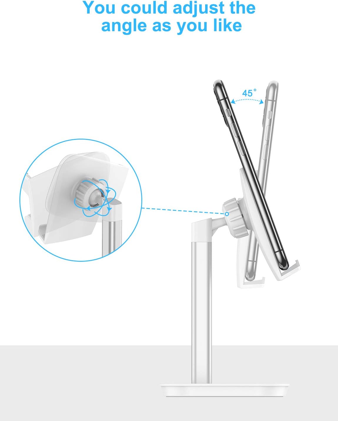 OMOTON Cell Phone Stand, Fully Rotatable Desk Phone Holder with Weighted Base, Compatible with All Cell Phones, iPad, Samsung Tabs and Other Devices (4-11"),Silver: Electronics