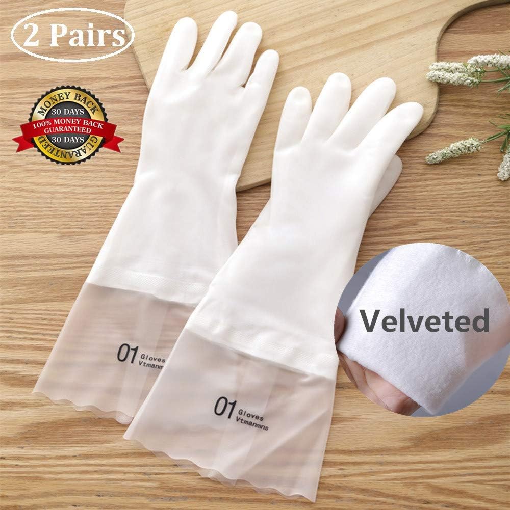 Rubber Gloves for Kitchen Dishwashing Gloves, Reusable Long Cuff velveted Lined Household Rubber Gloves for Cleaning Dish Gloves Durable & Waterproof & Latex Free…