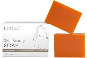 EUQEE Glutathione Kojic Acid Soap, 5 oz Glutathione Soap Bars with Glutathione, Vitamin C, Collagen for Rejuvenating Skin, Reduces the Appearance of Dark Spots Fine Lines with a Foaming Net- 2 x 142g