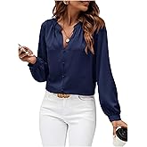 SweatyRocks Women's Button Down Shirts Long Sleeve Frill V Neck Business Work Dressy Casual Blouses Tops