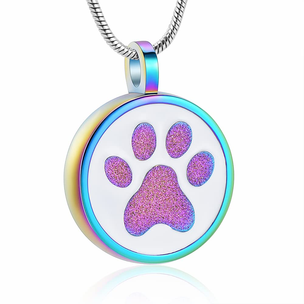 Pet Paw Print Cremation Jewelry for Ashes for Dog/Cat Funeral Memorial Urn Necklace Ashes Holder Keepsake Cremation Urn Pendant(Colorful)