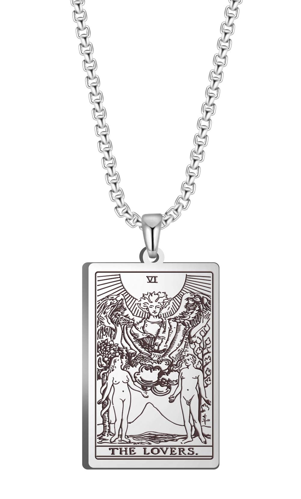 VASSAGO The First Set of Cards In The Tarot Pendant Necklaces The Major Arcana Tarot Cards Stainless Steel Jewelry (silver, The Lovers)