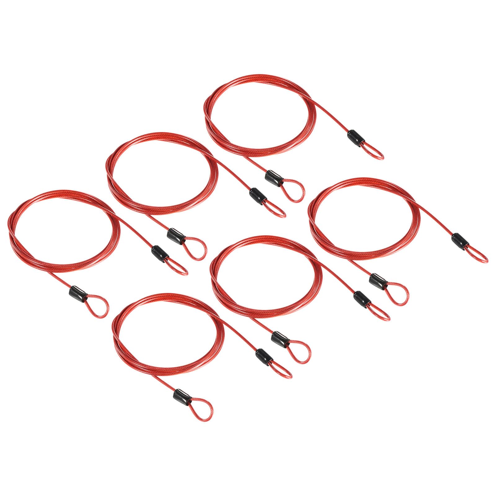 PATIKIL Security Cable 2.5mm x 1.5m/5ft, 6 Pack Coated Luggage Lock Wire Rope with Double Loop, Clear Red