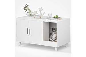 STARY Hidden Cat Litter Box Enclosure Furniture with Scratching Mat, White