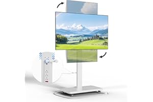 BEISHI Mobile TV Stand with Power Outlet, Height Adjustable with Handle Stepless Lift,Rolling TV Stand for 32-75inch TVs with 90 Rotating,Portrait to Landscape,TV Cart with Wheels Holds up to 110lbs (White)