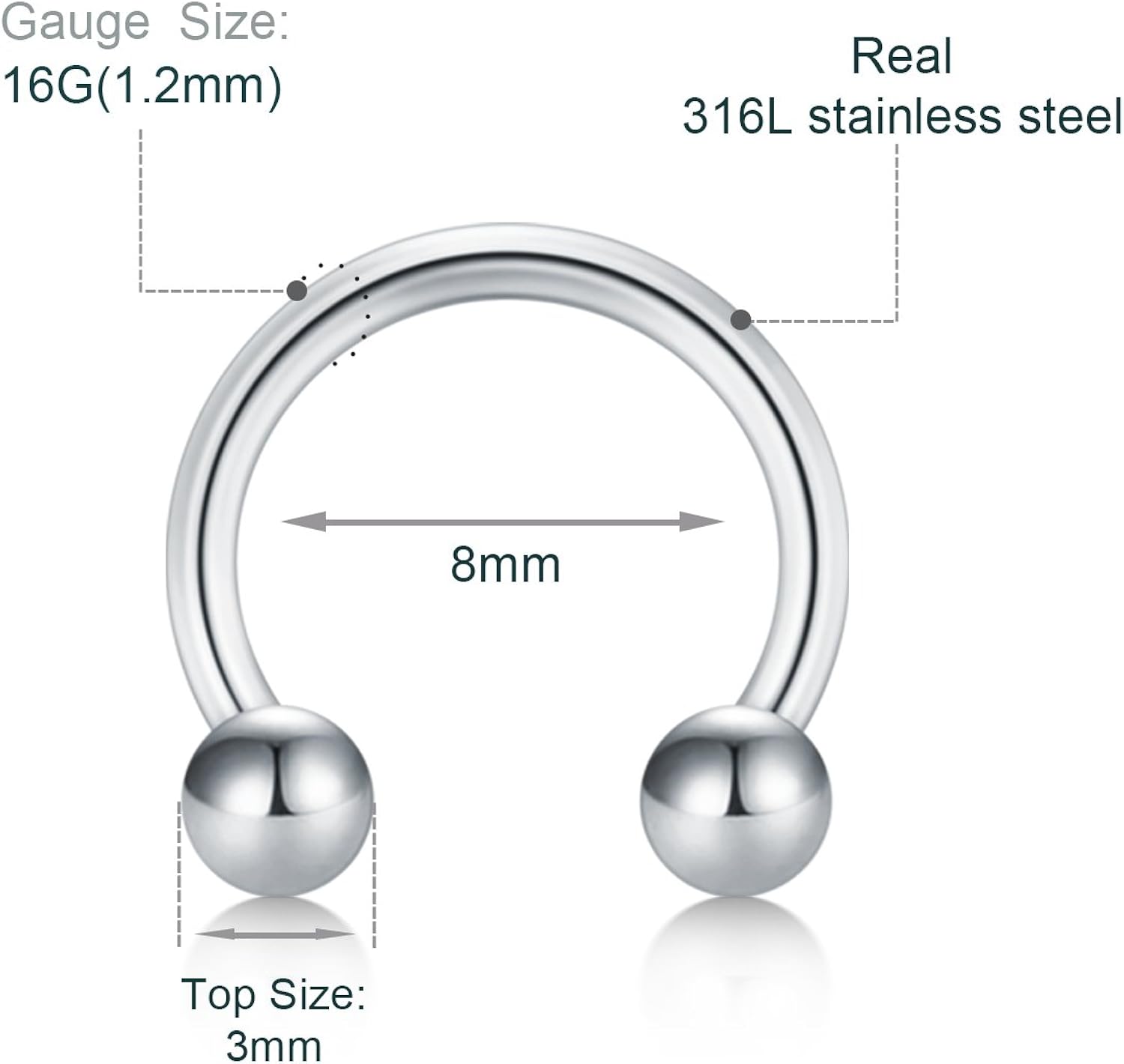 10PCS 1.2mm Surgical Steel Nose Septum Horseshoe Hoop Earring Eyebrow Tragus Lip Piercing Ring, Briana Williams - Image 3
