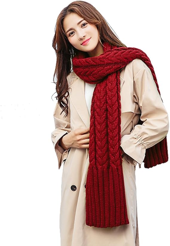 Amazon ニットマフラー レディース メンズ ロングマフラー カップルスカーフ 無地 ケーブルニット編み 大判 ツイスト マフラー スカーフ 防寒 ネックウォーマー 小顔効果 ユニセックス 男女兼用 秋冬 通勤 お出かけ コーディネート スプレゼント ギフト レッド