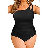 Aqua Eve Plus Size One Piece Swimsuit One Shoulder Bathing Suit Tummy Control Keyhole Swimwear