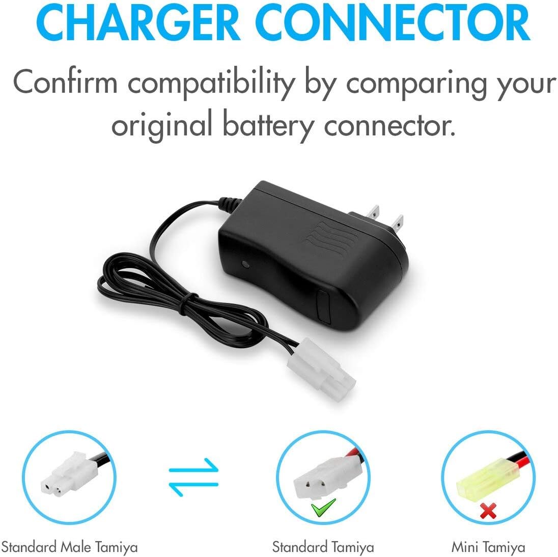 Tenergy RC Battery Charger for 9.6V (8S) NiMH/NiCd Battery Packs, 12V 400mA AC Plug Charger w/ Standard Tamiya Connector for RC Hobbies: Toys & Games