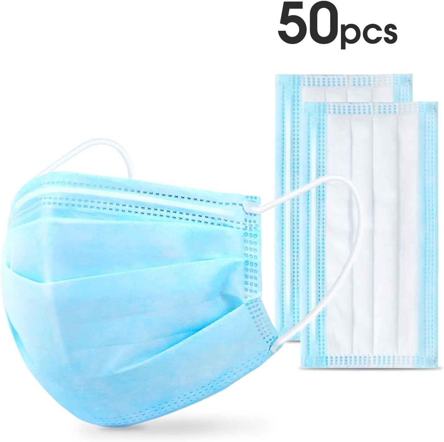 Medical Mask, Surgical Mask, Face Mask, Disposable Three Layer Mask, Breathable and Comfortable, Stretchy Ear Loop, Protection for Virus, Dust Blue