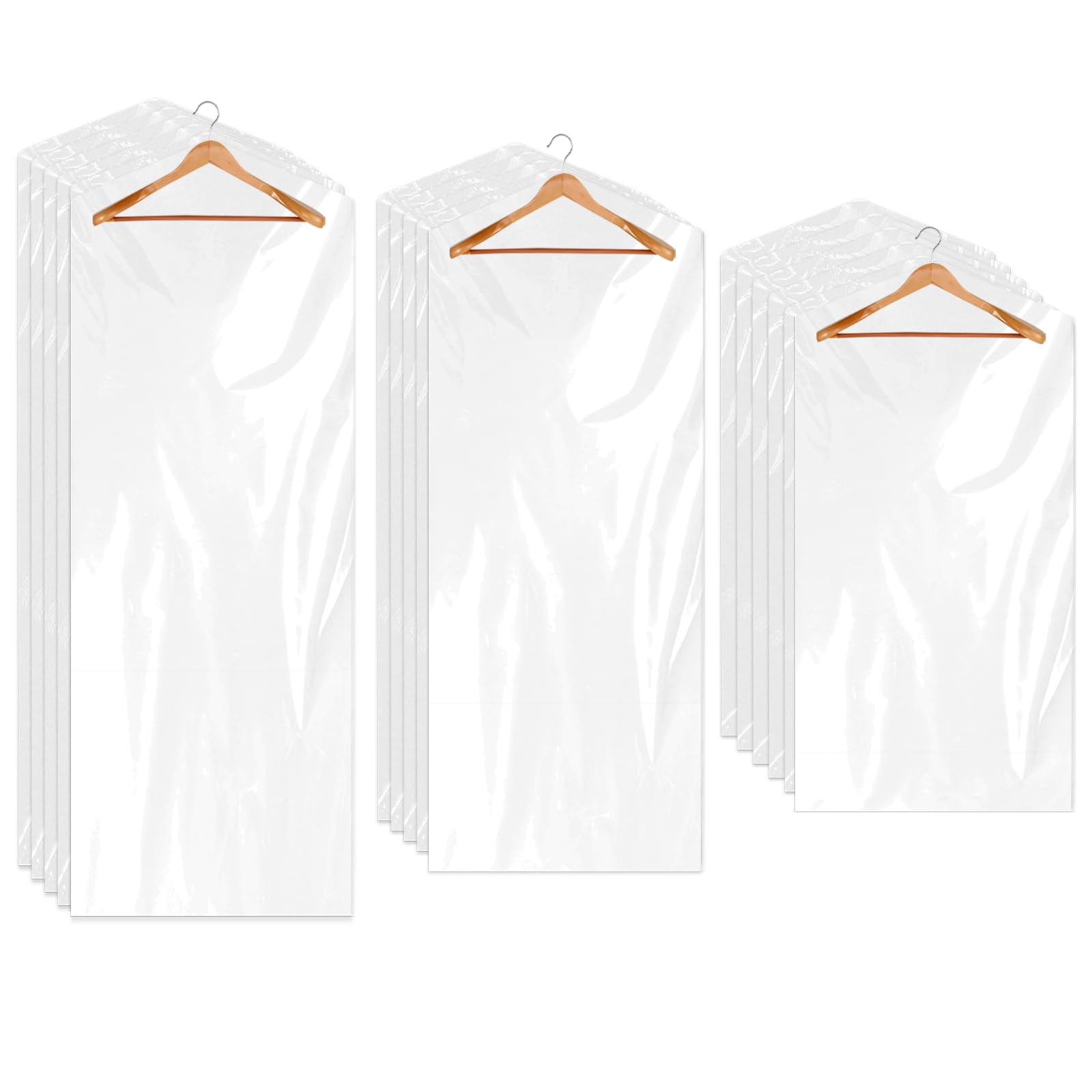 30 Pack Plastic Dry Cleaning Bags Clear Garment Bags for Hanging Clothes 3 Sizes Clothes Covers Dust-proof Clothing Protector Covers for Coat Shirt Jacket