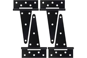 BOODVON 8 Inch T-Strap Gate Hinges, Shed Barn Door Hinges Heavy Duty, Black Tee Hinges for Wooden Fences, Yard Gate, Wrought Hardware Iron Rustproof (4Pack/Set)