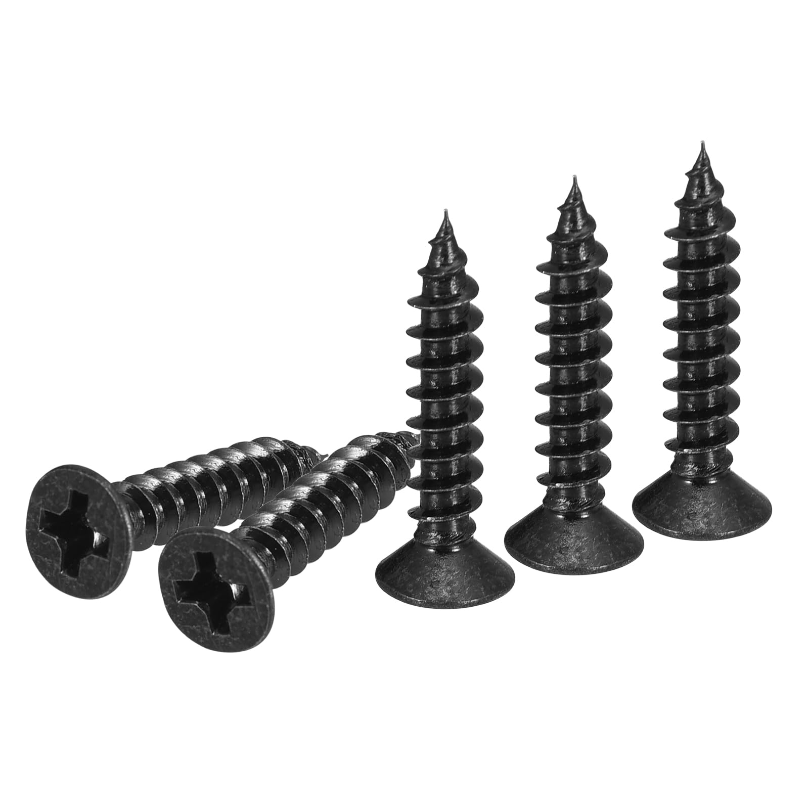 DTGN 200Pcs M3x18mm Flat Head Wood Screws, Carbon Steel Phillips Self Tapping Screws - Good for Woodworking, Furniture - Black