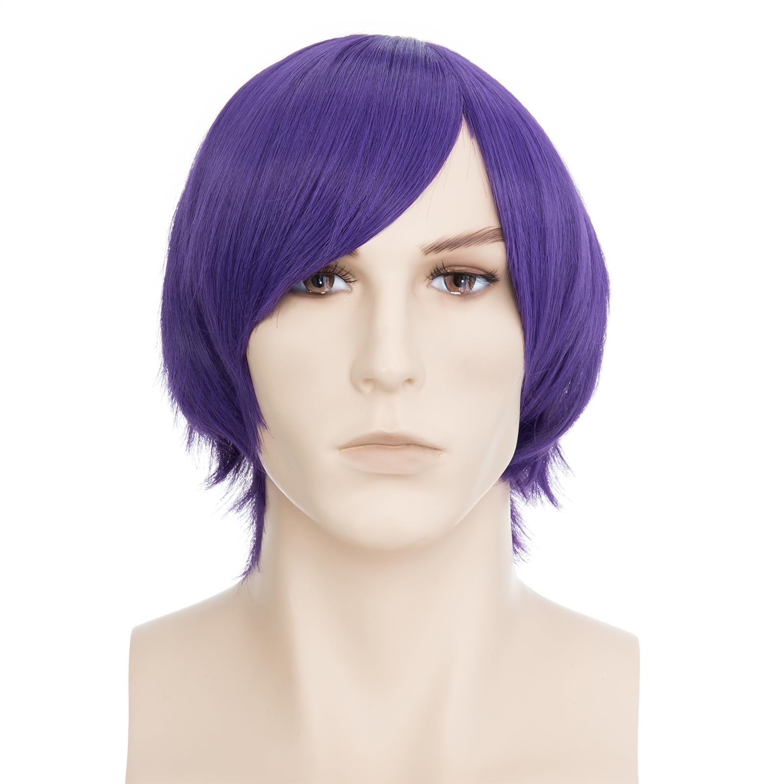BUYOGET Cosplay Wigs Short Purple Straight 8 Inches Universal Costume Wigs for Men Women Halloween — image 1