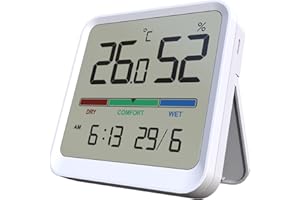 Temtop Indoor Thermometer Hygrometer, Precision Digital Temp/Humidity Monitor with Magnet & 3M Sticker, Date & Time, Wall/Magnet/Stand Mount, for Home, Office, Nursery, T1-SE