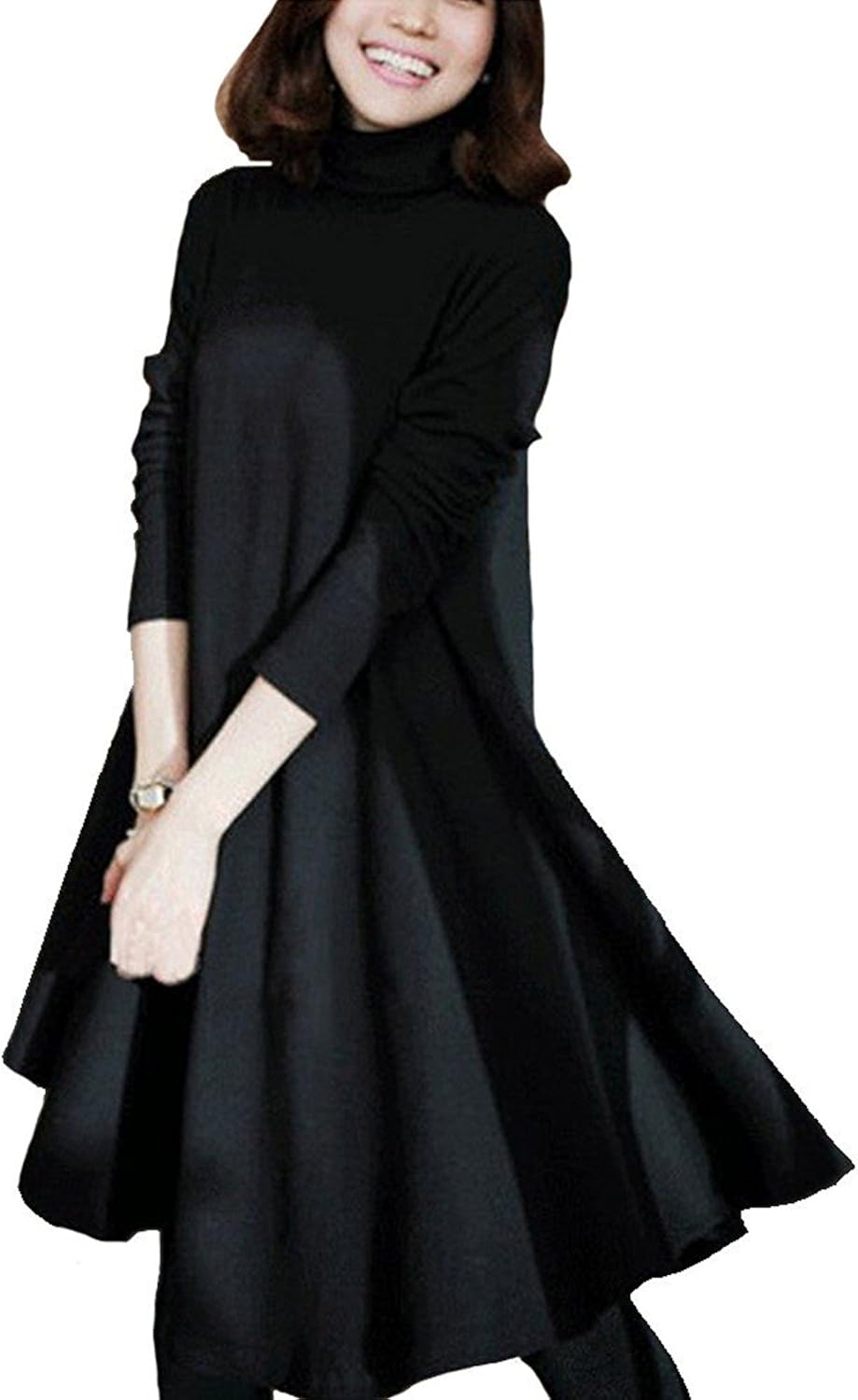Amazon ハイネックタートル Aライン フレアワンピース 体型カバー ブラック Xl ４xl ワンピース チュニック 通販