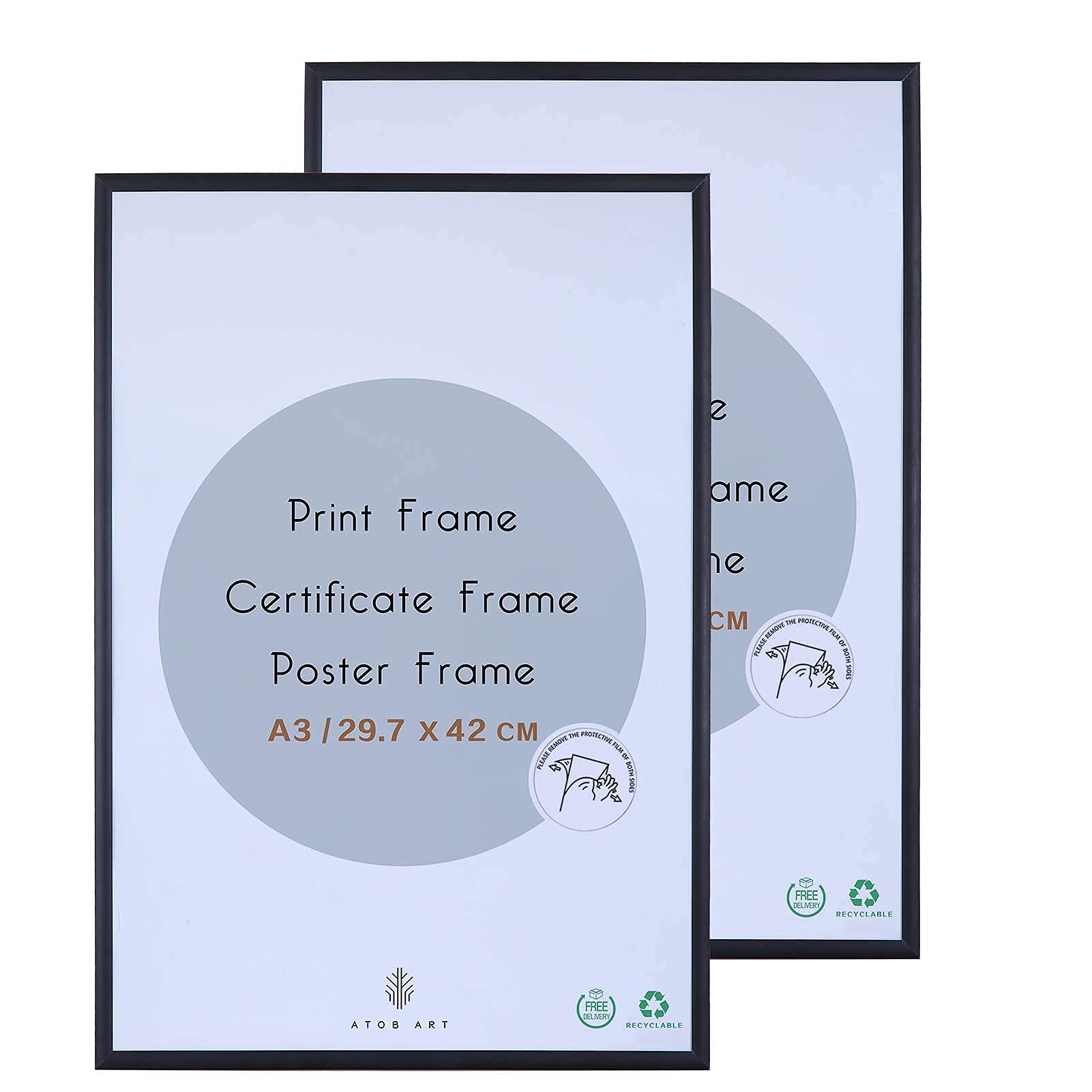 A3 Aluminum Photo Picture Frame - 29.7 x 42 CM Black Metal Certificate Frames with Perspex Glass for Wall Display Horizontally or Vertically in Living Room Bedroom Gallery, Set of 2