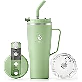 Ideus 32 oz Tumbler with Handle and Straw, Vacuum Insulated Stainless Steel Travel Mug, 100% Leakproof, Cup Holder Friendly, Avocado Green