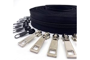 YUEDI Zipper Roll by Yard #5 Bulk 10 Yards Nylon Zipper with 10pcs Sliver Sliders and 10pcs Colorfull Sliders for DIY Sewing Craft Projects (Black)