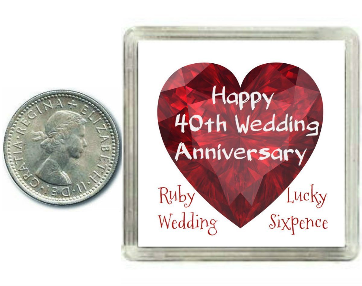 Lucky Sixpence Coin Ruby 40th Wedding Keepsake, great present idea