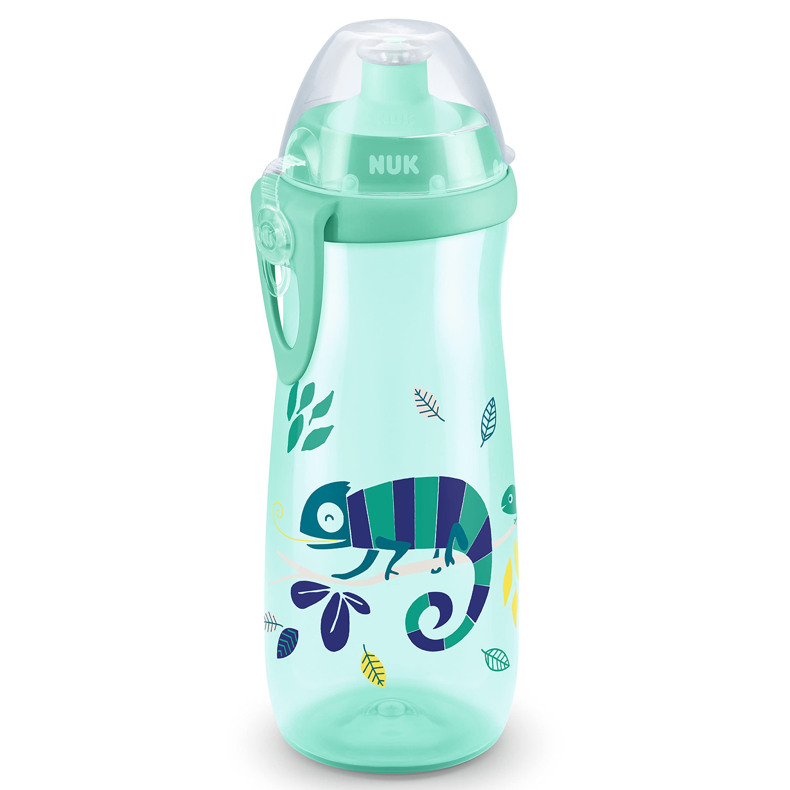 NUK Sports Cup Toddler Cup with Chameleon Effect | 24+ Months | 450 ml | Leak-Proof, Easy-Open/Close Push-Pull Spout | Colour Changing | Clip & Cap | BPA-Free | Chameleon (Green)