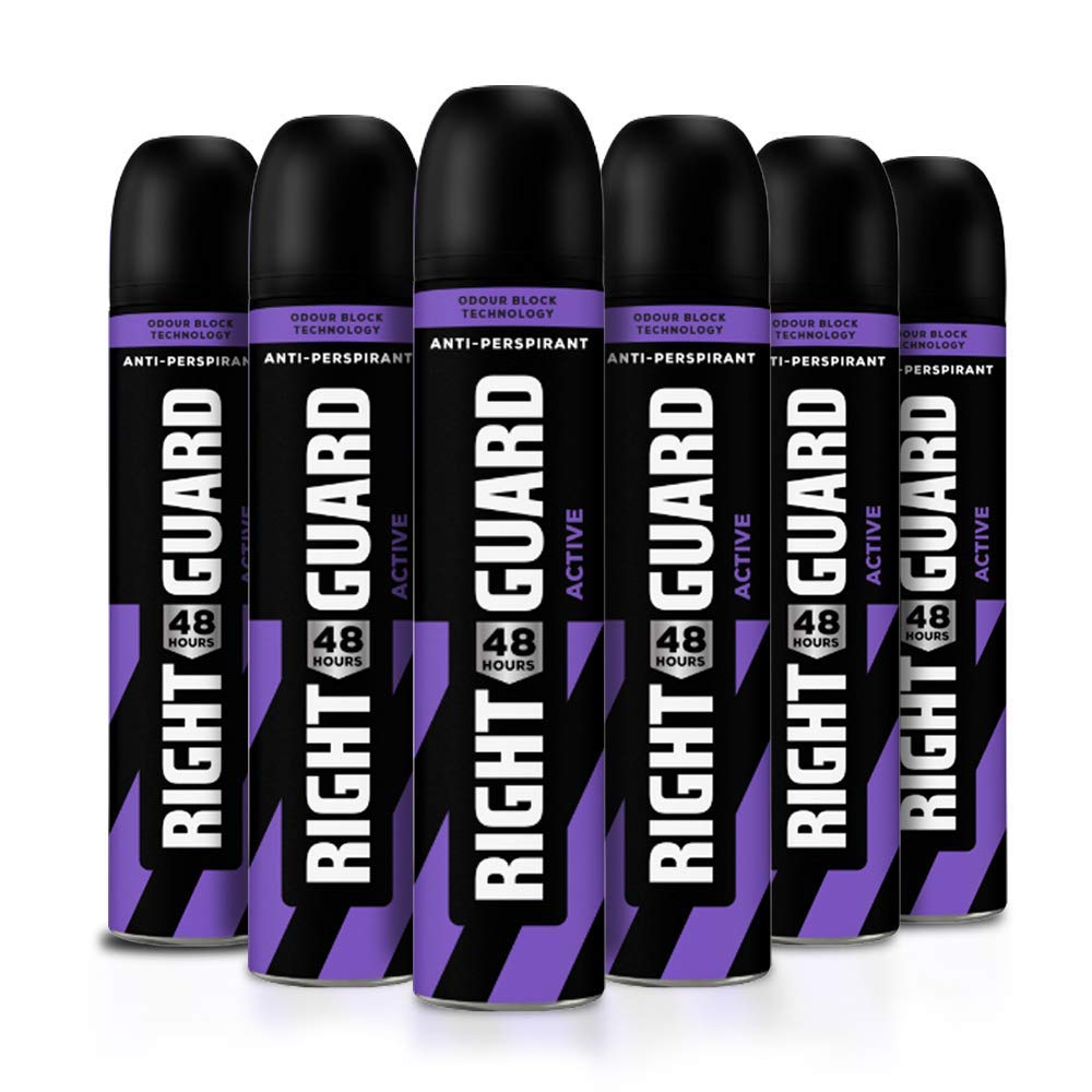 Right Guard Mens Deodorant, Total Defence 5 Active Protection Anti-Perspirant Spray, Multipack 6 x 250 ml