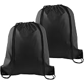 PLULON 2Pcs Drawstring Bags Bulk, Black Drawstring Backpack String Backpack Cinch Sack Sport Gym Backpack Bags for Yoga Traveling Outdoor Sports