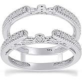 SAVEARTH DIAMONDS 1/3 ct. t.w Round Cut Lab Created Moissanite Diamond Millgrain Cathedral Enhancer Guard Ring In 14K Gold Over Sterling Silver Jewelry (G-H Color, 0.33 Cttw)