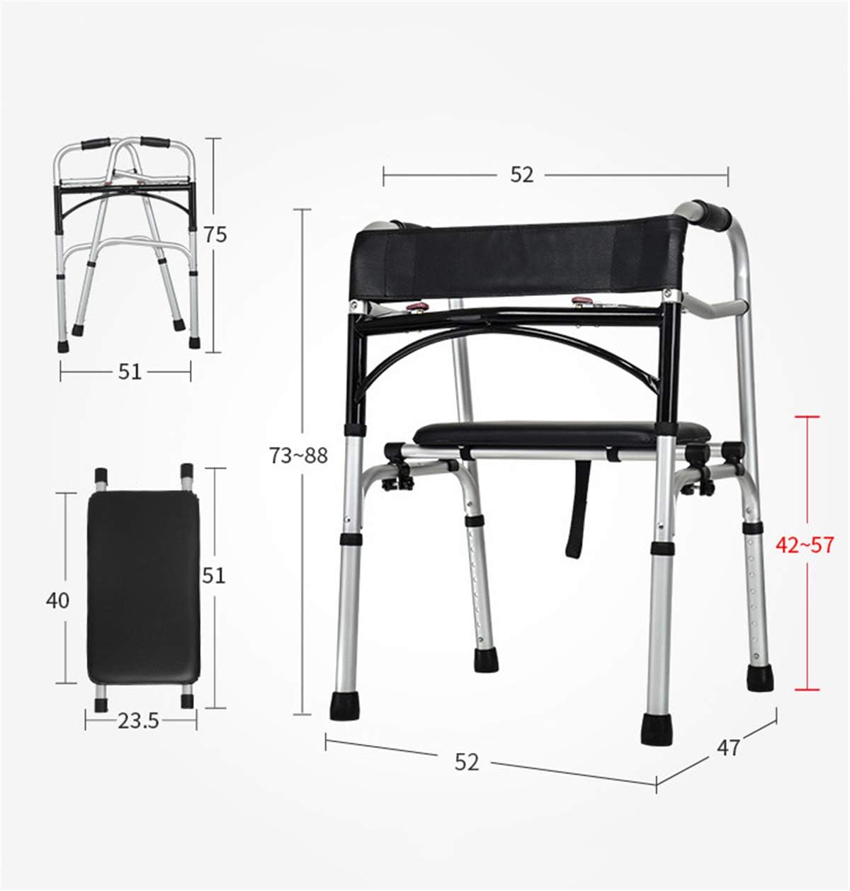 Autopeck Folding Standard Walker Bathroom Toilet Handrail Aluminium Foldable Walking Frame Bariatric Heavy Duty for Seniors Adults -