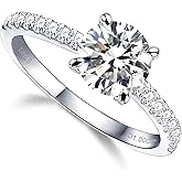 YosikCase 1CT/1.5CT/2CT Moissanite Engagement Rings for Women Size 5-10 Round D Color VVS1 Clarity Created Diamond and 925 Sterling Silver with 18K White Gold Vermeil
