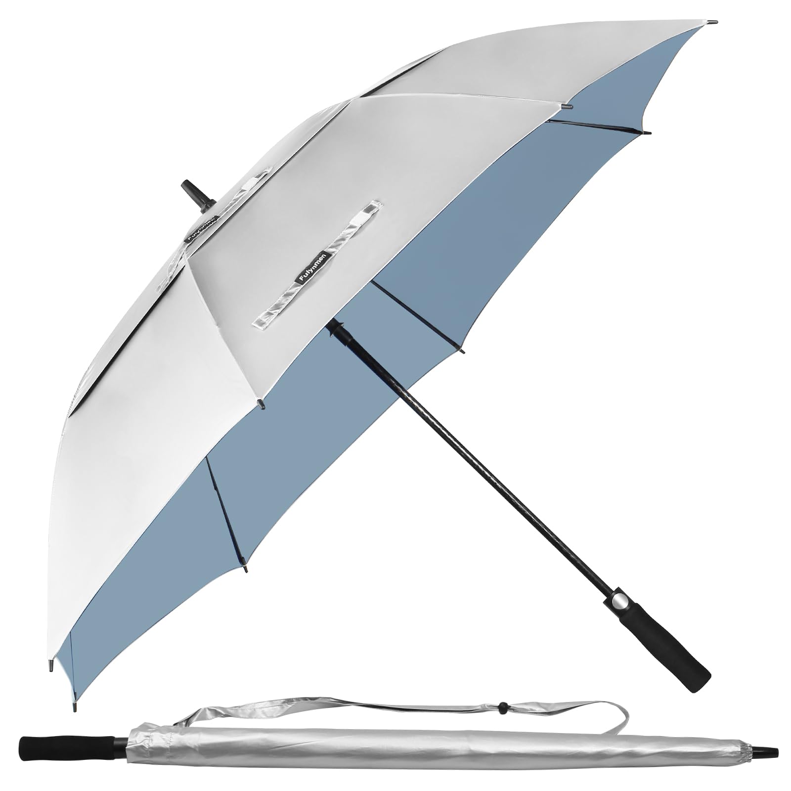 Photo 1 of Fulynmen 54 Inch UPF 50+ Sun Umbrella UV Protection Windproof Golf Umbrella Double Canopy Vented Auto Open Silver/Sky Blue