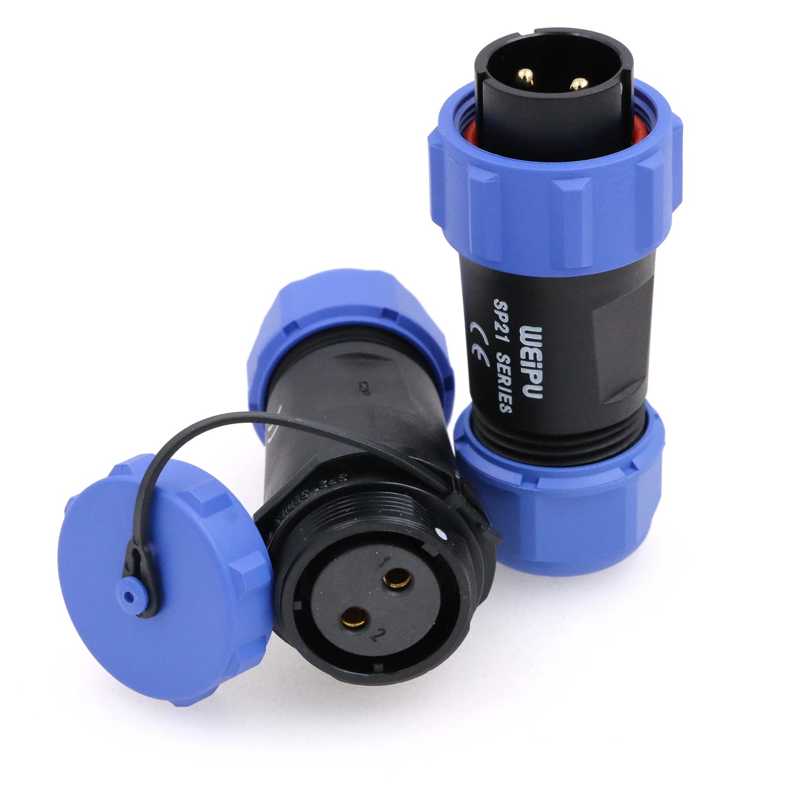 Eonvic Weipu SP21 2-12 Pin Male Waterproof Connector Plug Female Socket IP68 in Line Cable Connector Industrial Circular Solar Electrical Connector (2Pin)