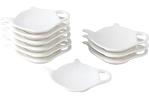 PRECITIME White Porcelain Used Tea Bag Holder, Set of 10 Tea Bag Coasters, Classic Teaspoon Rest, Teabag Rest Dish, Tea Party