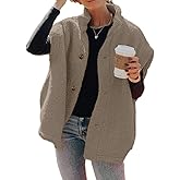 Hongqizo Womens Fuzzy Fleece Vest Casual Oversized Warm Button Down Sherpa Vest Jacket with Pockets
